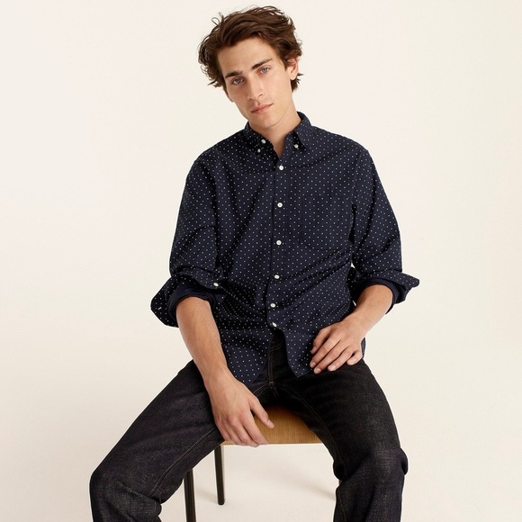 NWT J. Crew Navy Polka Dot Stretch Secret Wash Cotton Poplin Button Down Shirt - Picture 4 of 12